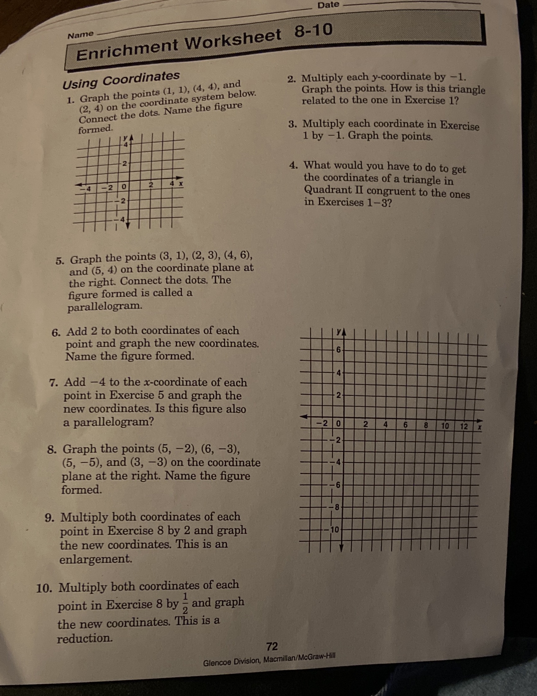 Date Name Enrichment Worksheet 8-10 Using