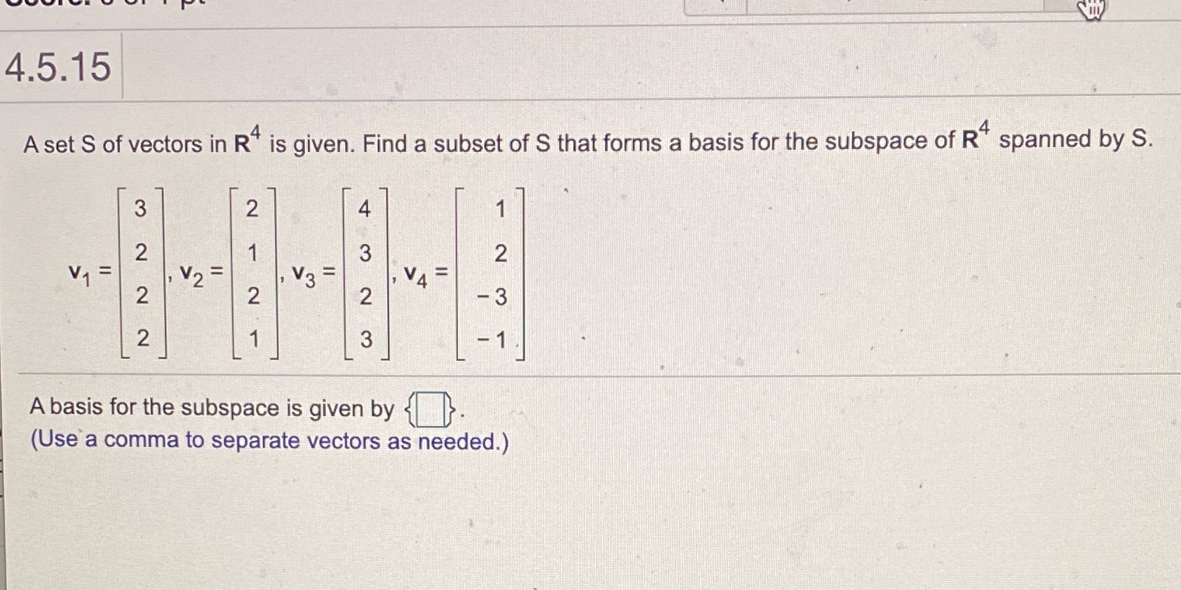 4.5.15 A set S of vectors in R" is given. Find a