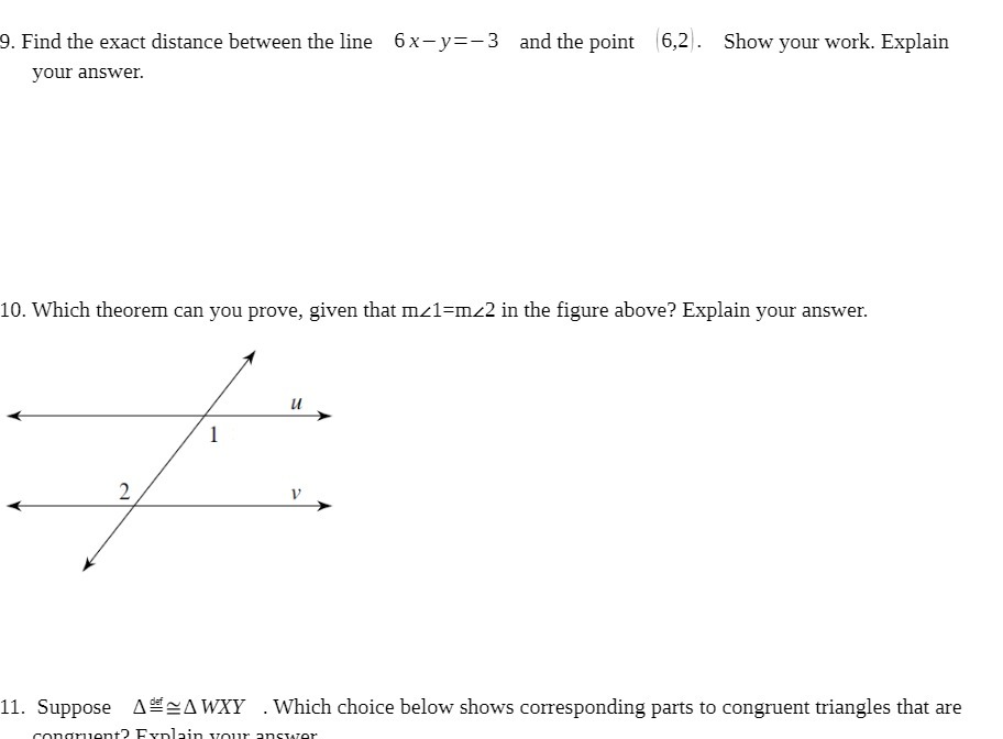 9. Find the exact distance between the line