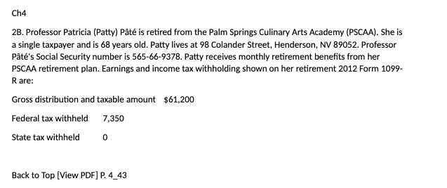 Ch4 2B. Professor Patricia (Patty) Pate is