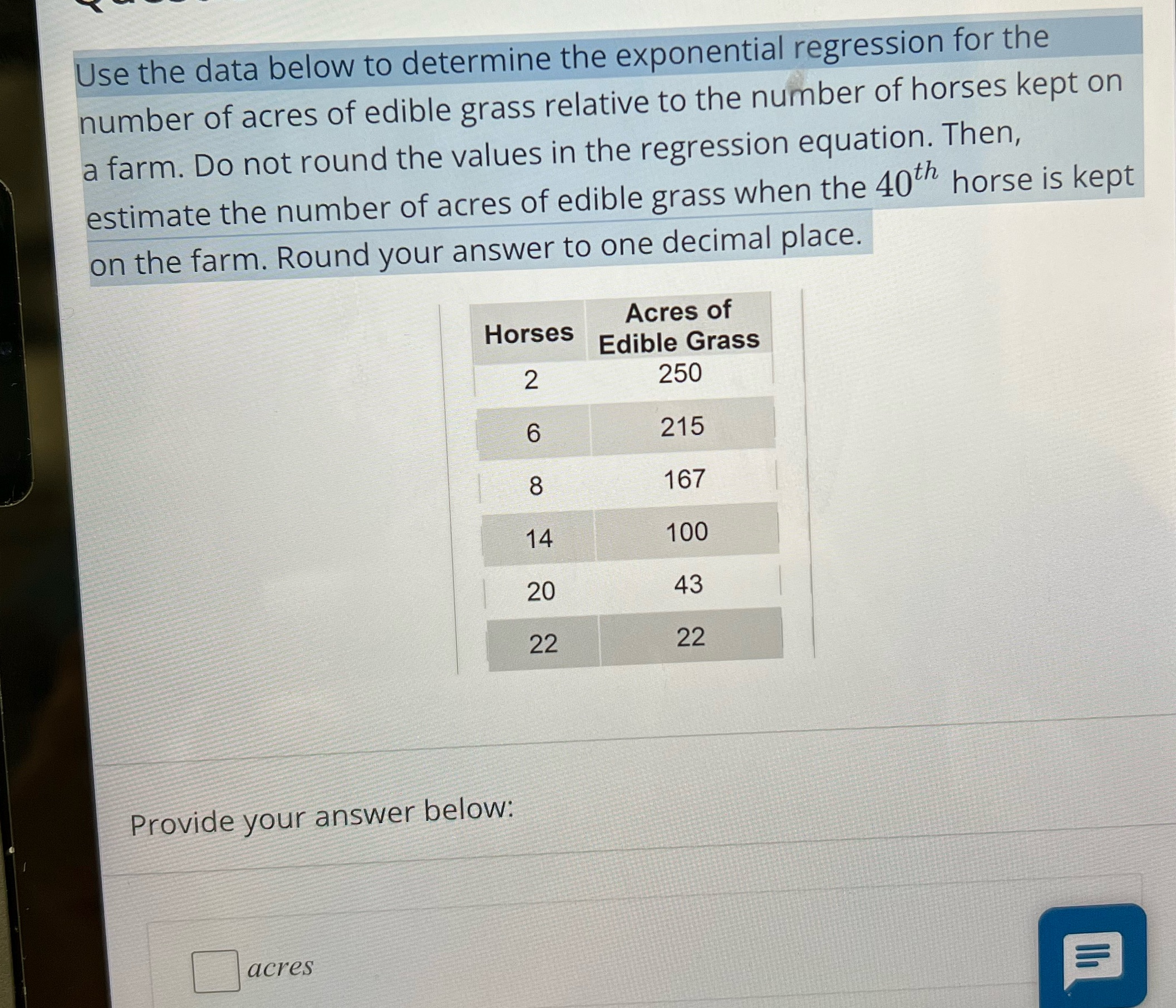 Use the data below to determine the exponential