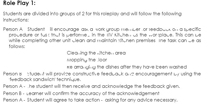 Role Play 1: Students are divided into groups of