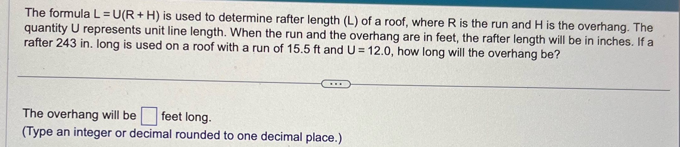 The formula L = U(R + H) is used to determine