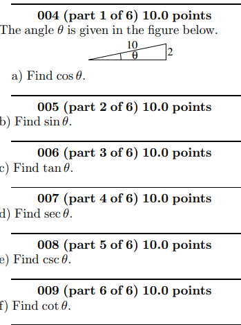 004 (part 1 of 6) 10.0 points The angle 6'