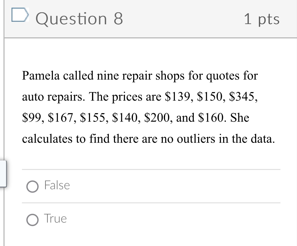 D Question 8 1 pts Pamela called nine repair