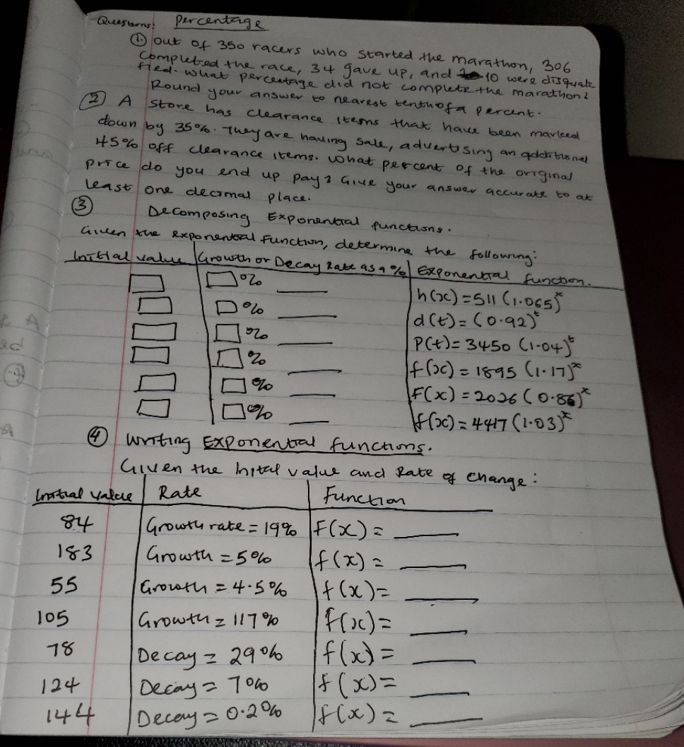 percentage Questions Percentage () out of 350