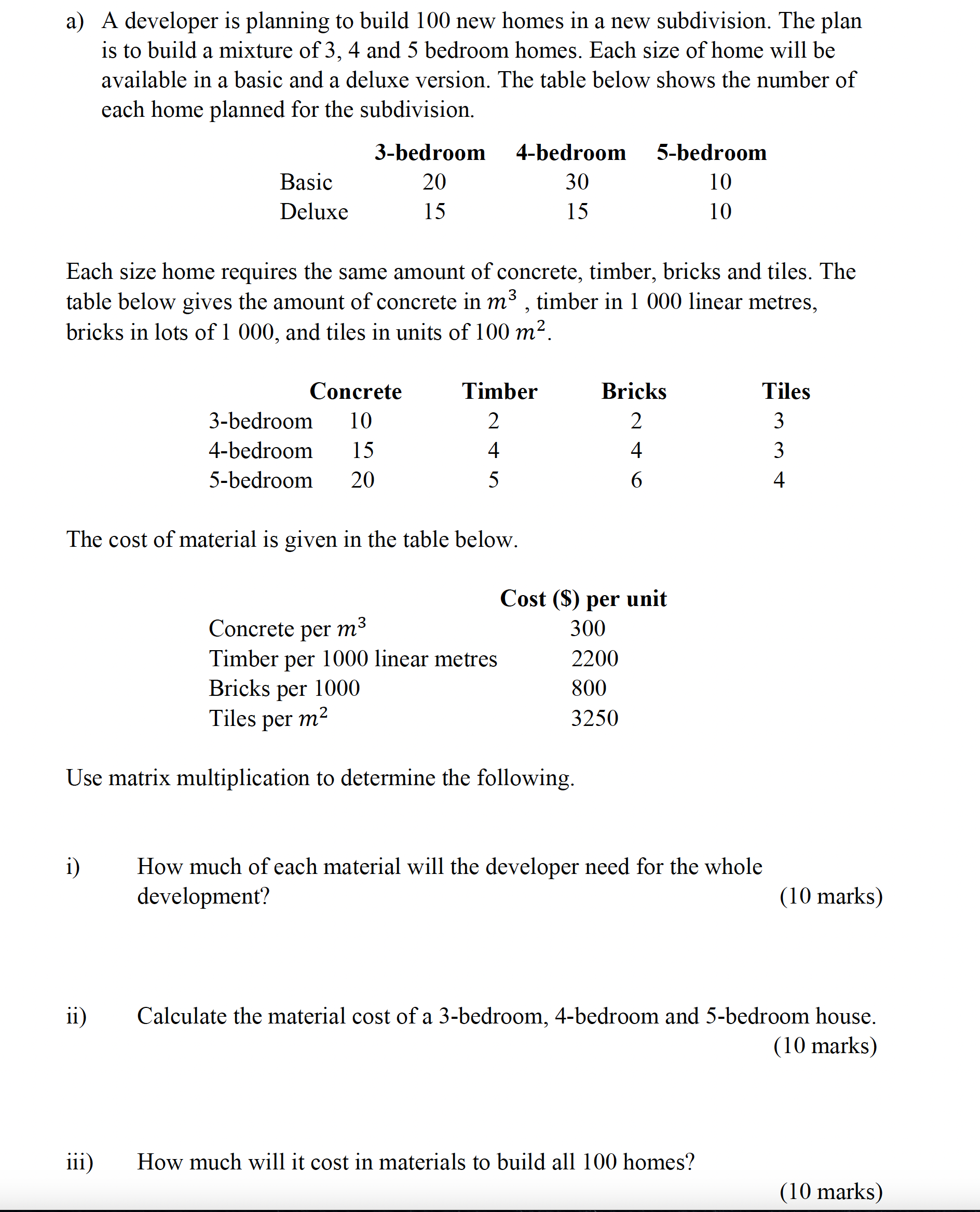 a) A developer is planning to build. 100 new