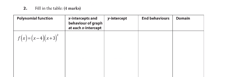 please help solve 2. Fill in the table: (4 marks)