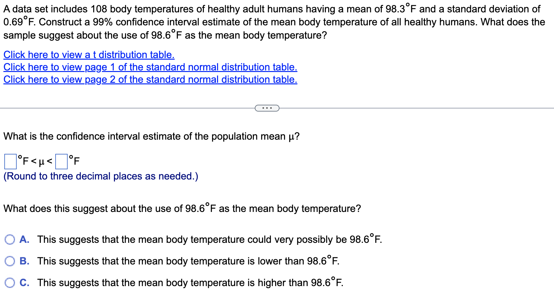A data set includes 108 body temperatures of