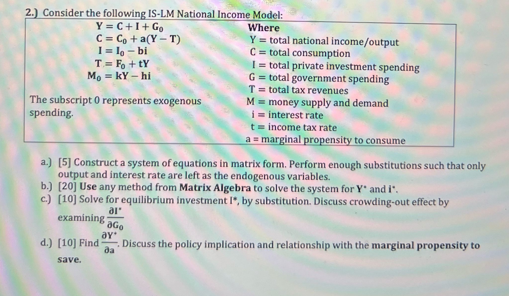 2.) Consider the following IS-LM National Income