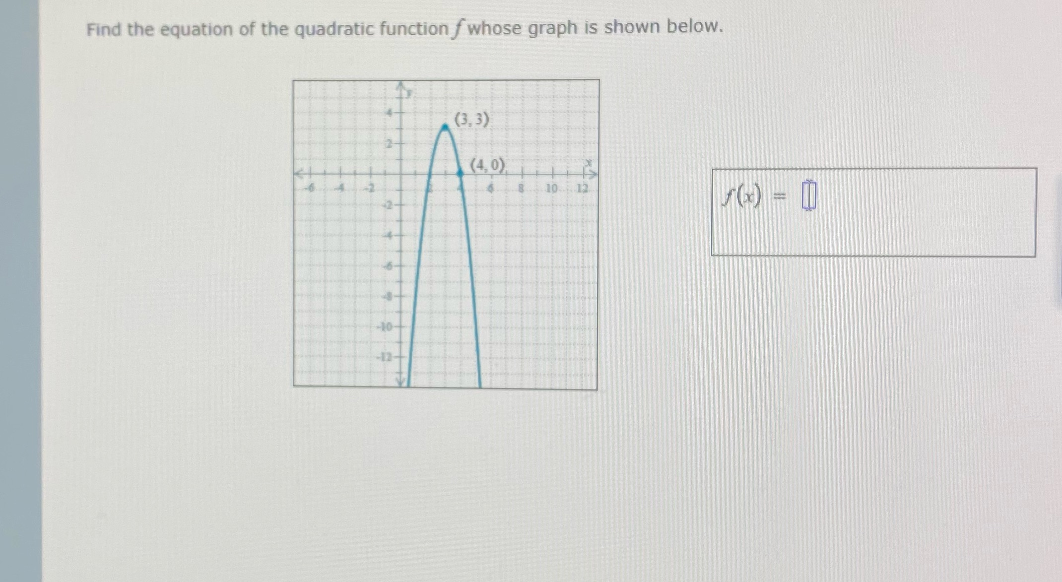 Please help Find the equation of the quadratic