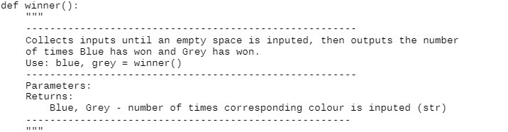 def winner{]: II1III Collects inputs until an