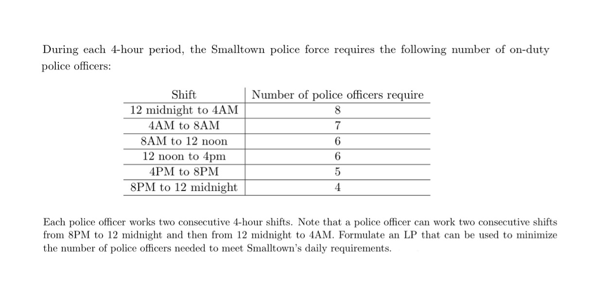 During each 4-hour period, the Smalltown police