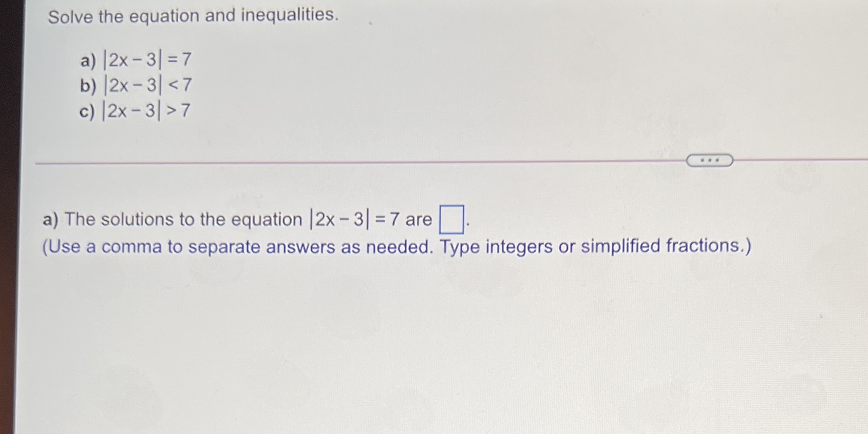 Solve the equation and inequalities. a) |2x - 31