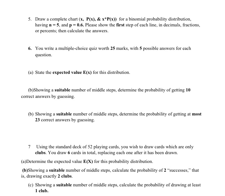 5. Draw a complete chart {1, PH}, 3:. x*P{x)} for