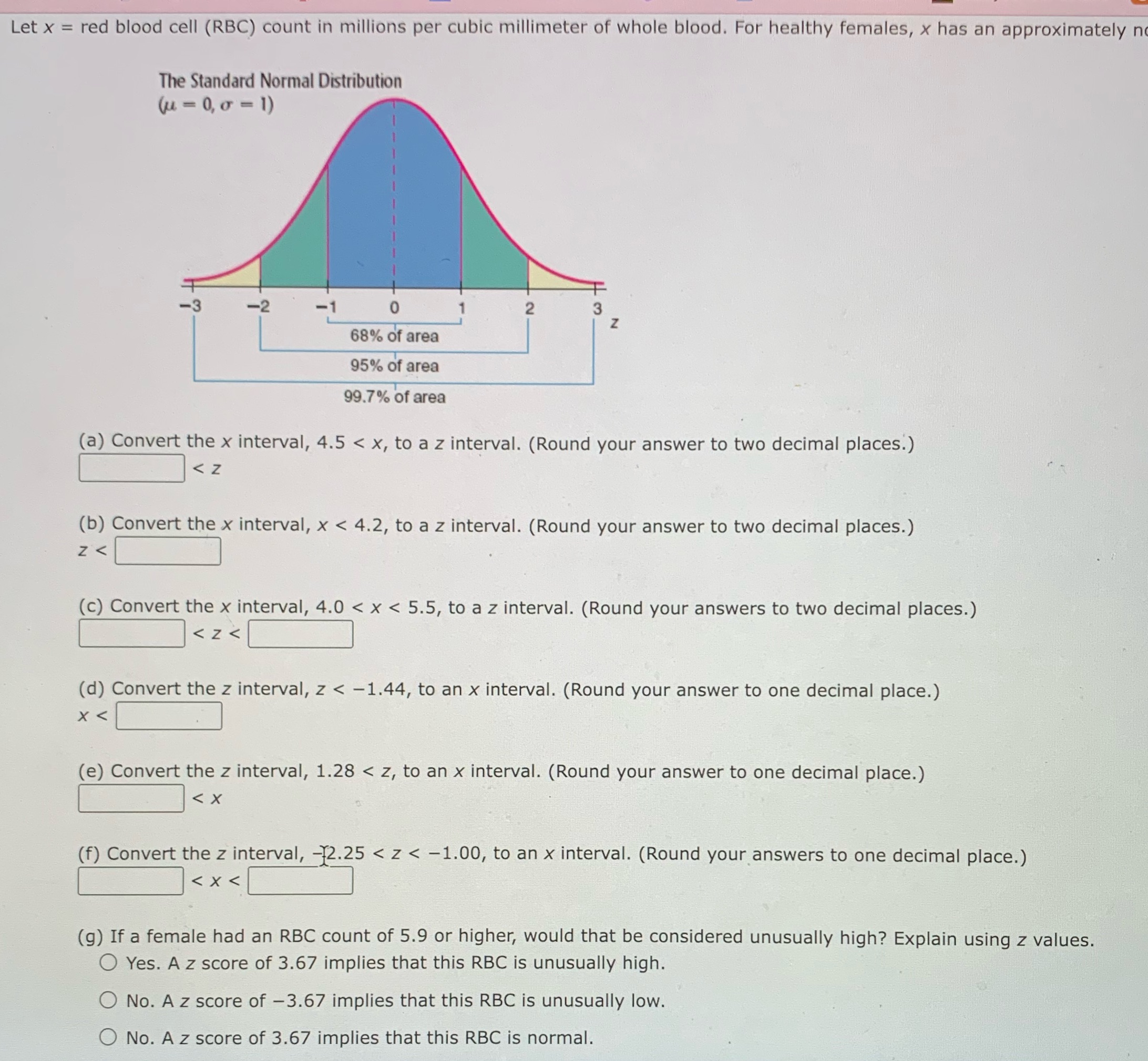 Let x = red blood cell (RBC) count in millions