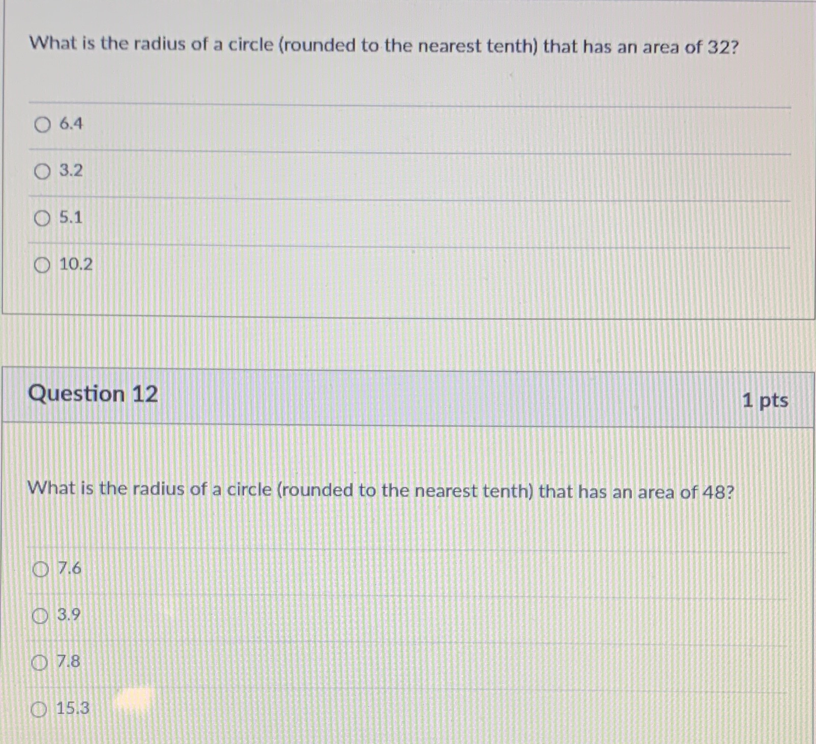 What is the radius of a circle (rounded to the