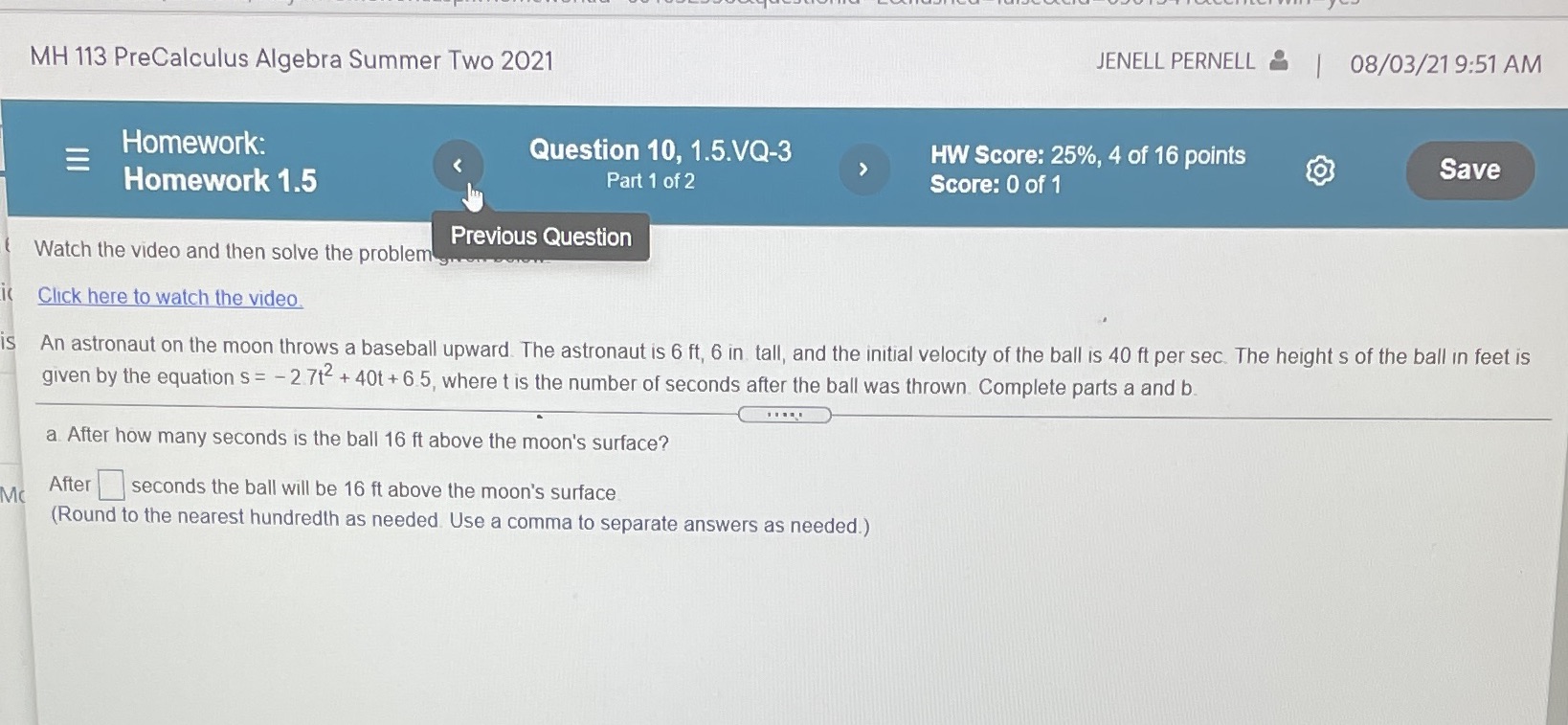 MH 113 PreCalculus Algebra Summer Two 2021 JENELL