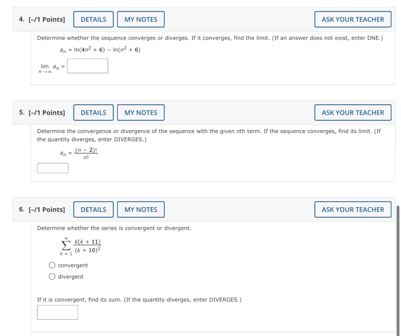 Could you help me solve 4-6? 4. [-/1 Points]