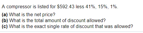 Help please A compressor is listed for $592.43