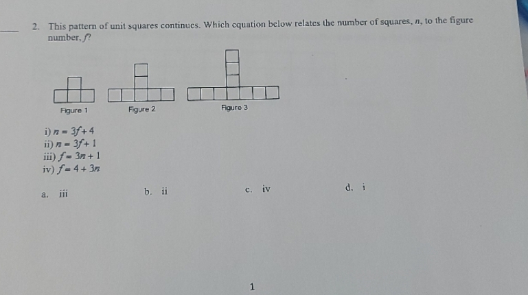 2. This pattern of unit squares continues. Which