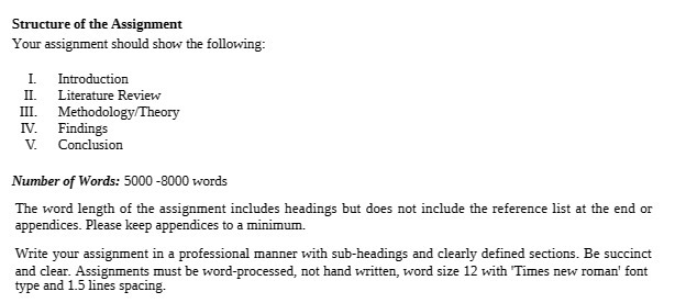 Structure of the Assignment Your assignment