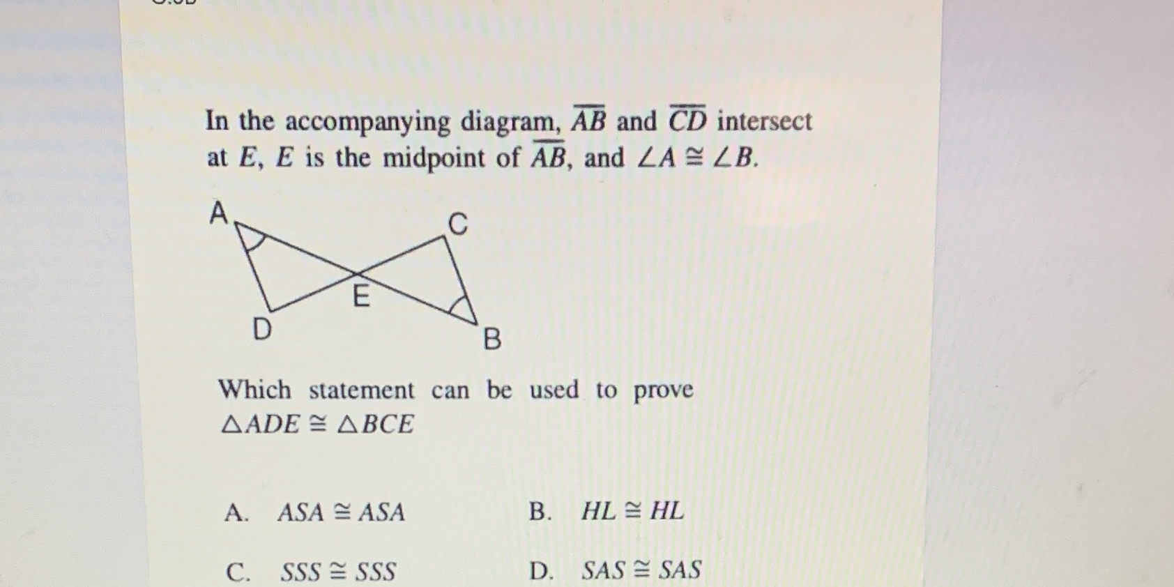 In the accompanying diagram, AB and CD intersect