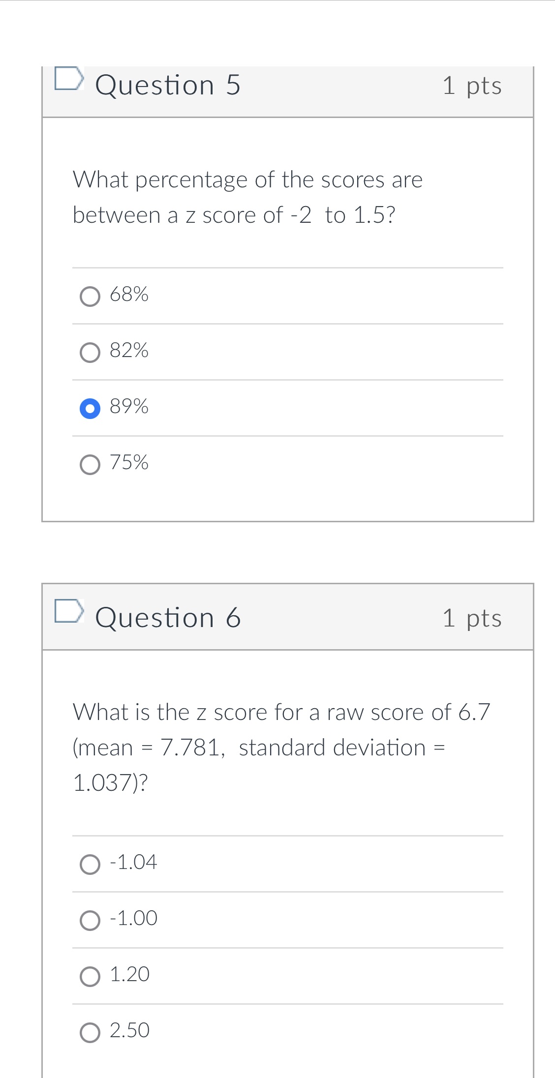 D Question 5 1 pts What percentage of the scores