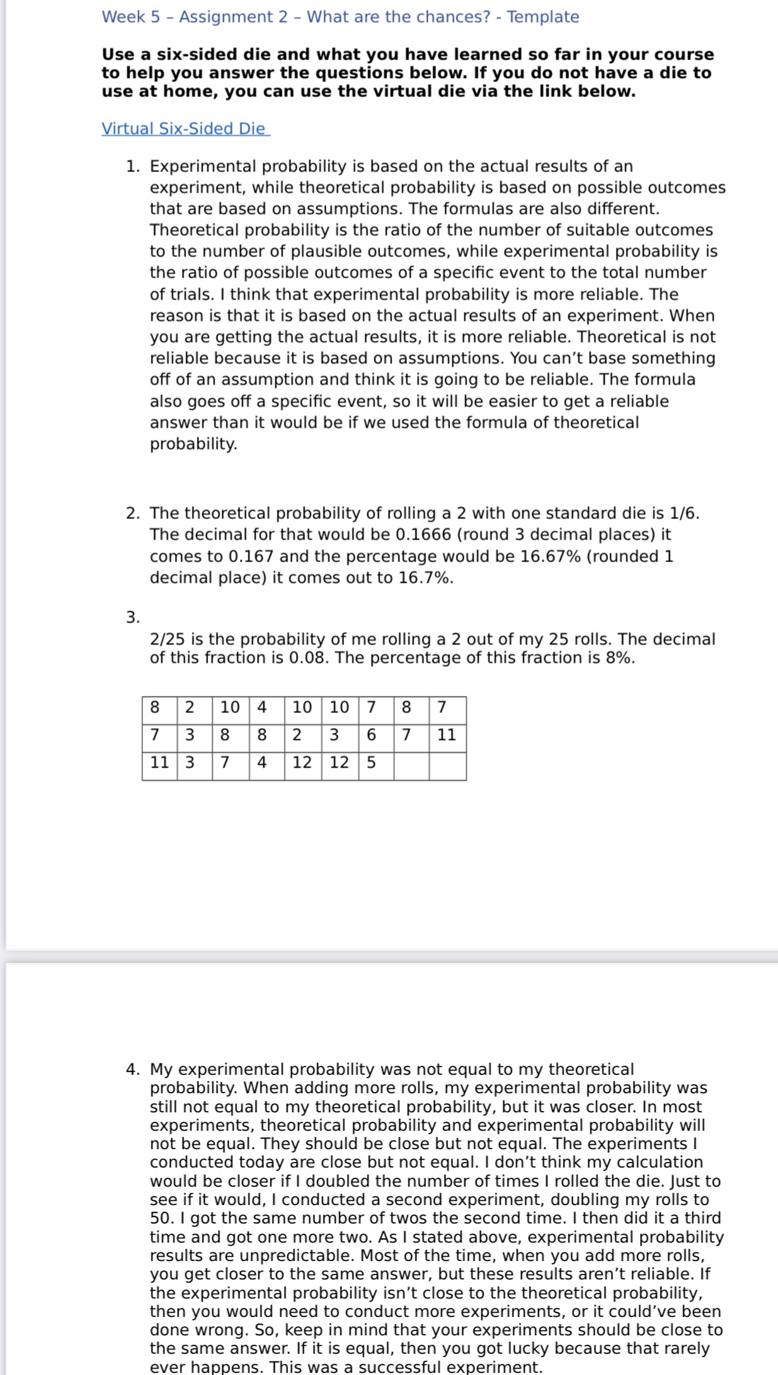 Week 5 Assignment 2 What are the chances? -
