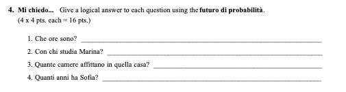 4. Mi chiedo... Give a logical answer to each