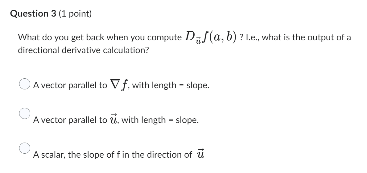 Question 1 (1 point) What is the angle between