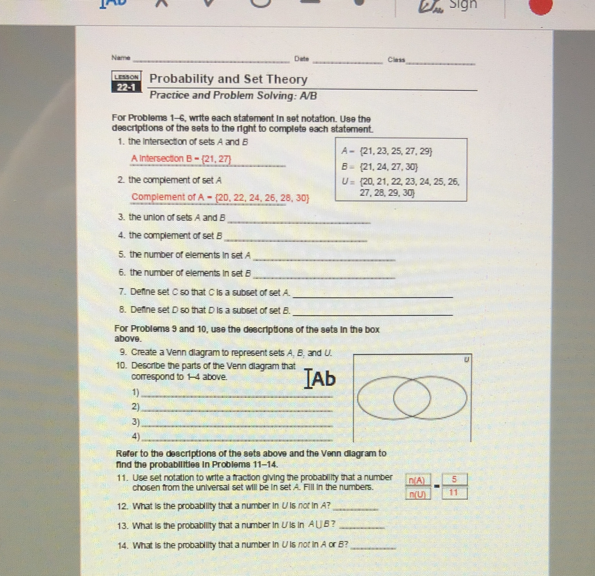 ka Sign Name Dela Class LESSON Probability and