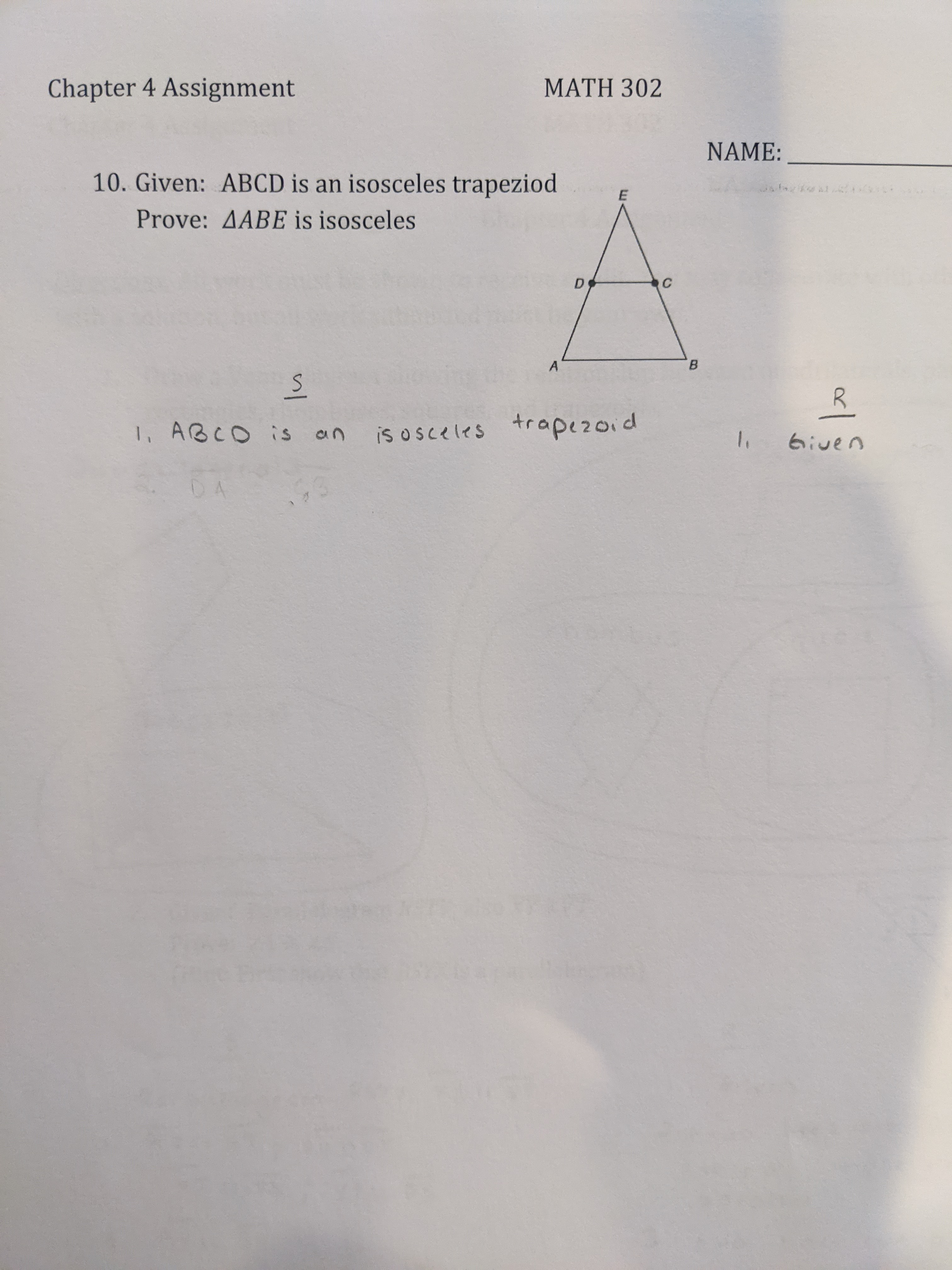 Twi column proof: Given: ABCD is an isosceles