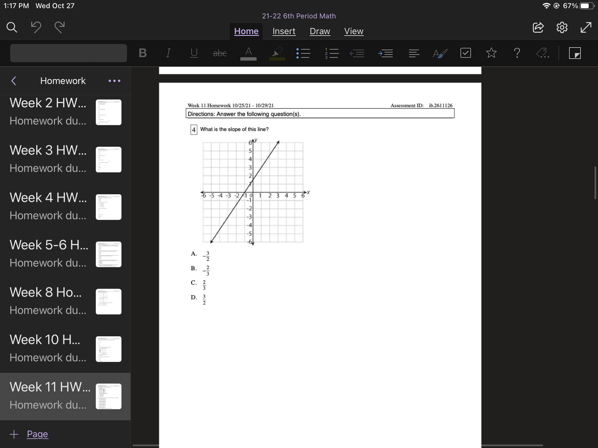 1:17 PM Wed Oct 27 67% 21-22 6th Period Math Q 5