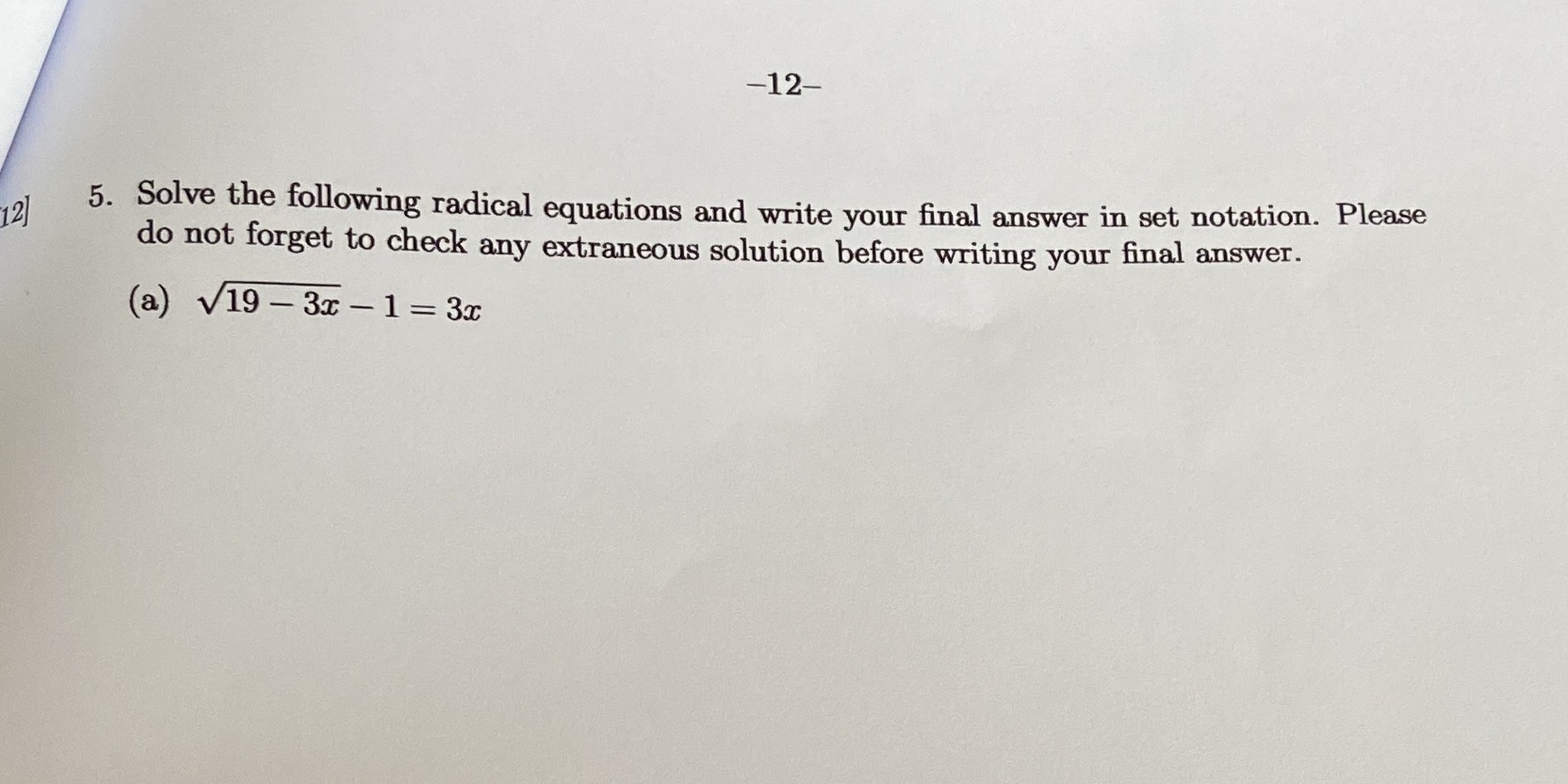 -12- 12) 5. Solve the following radical equations