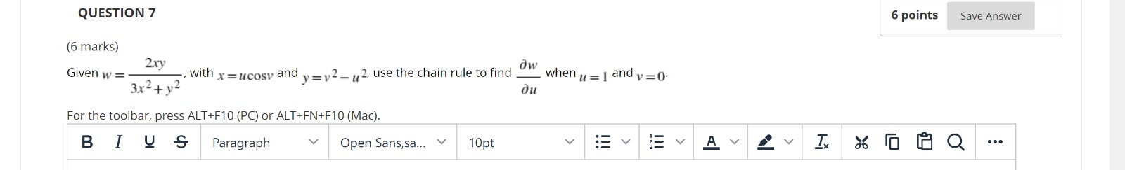 QUESTION 7 6 points Save Answer (6 marks) 2xy