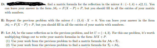 D: m nd a matrix formula for the reection in the