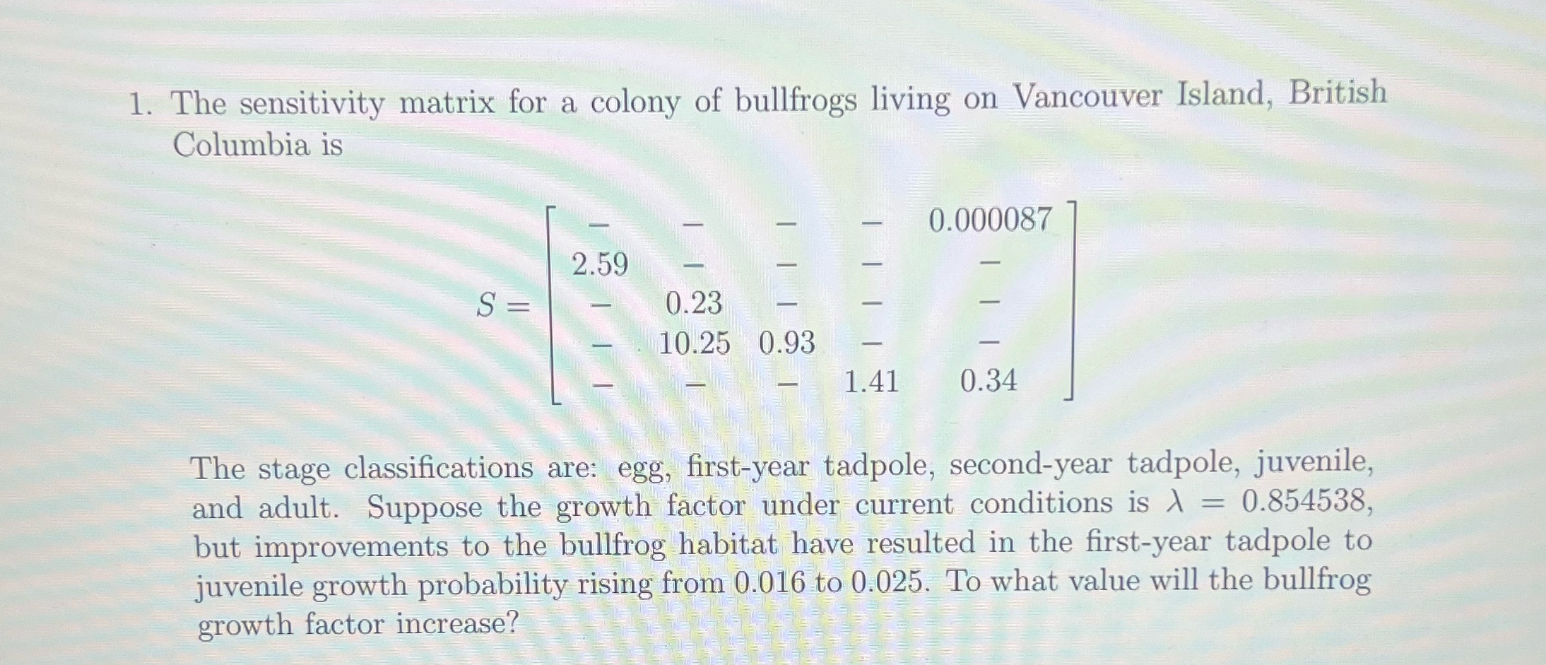 Dude please help 1. The sensitivity matrix for a