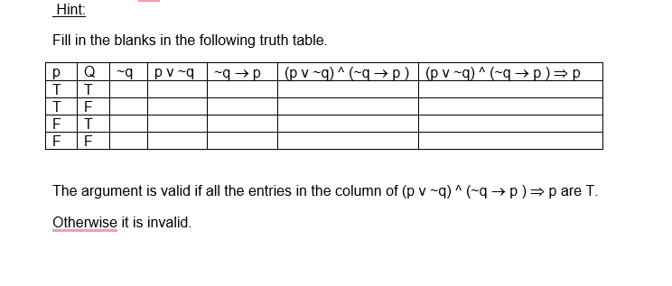 \fHint: Fill in the blanks in the following truth