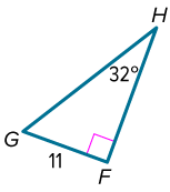 Solve the right triangle. Round side measures to