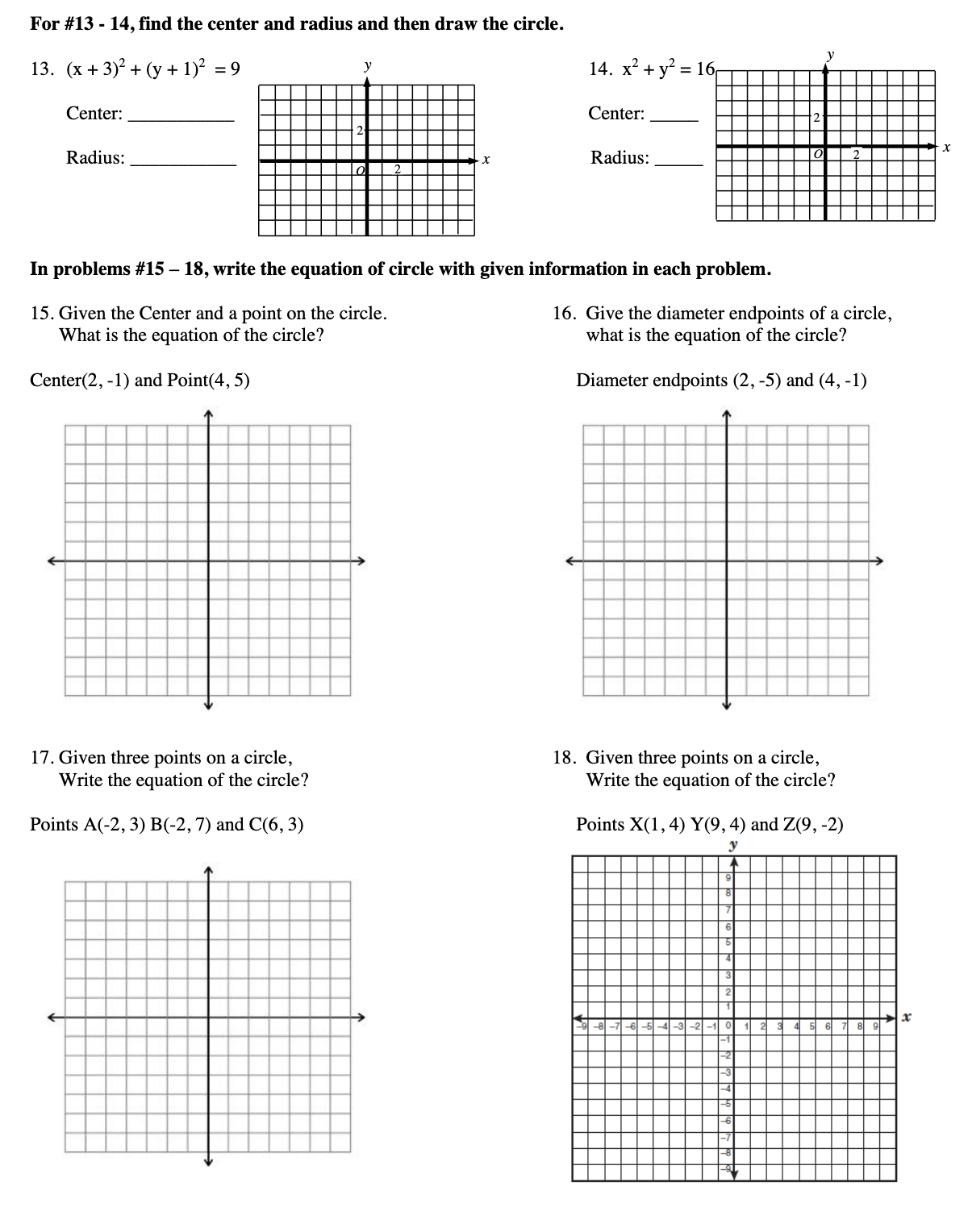 I need help with these 18 questions on Circles on