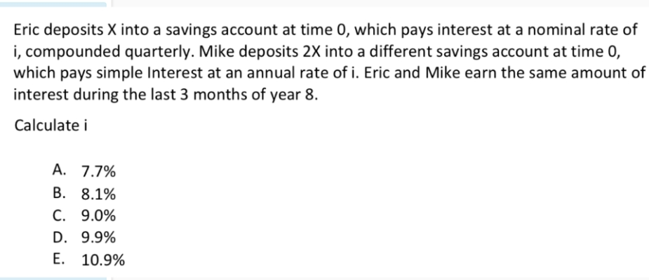 urgent please Eric deposits x into a savings