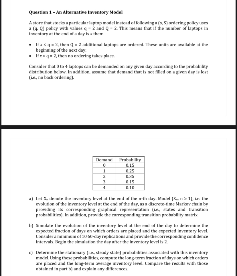 Question 1 - An Alternative Inventory Model A
