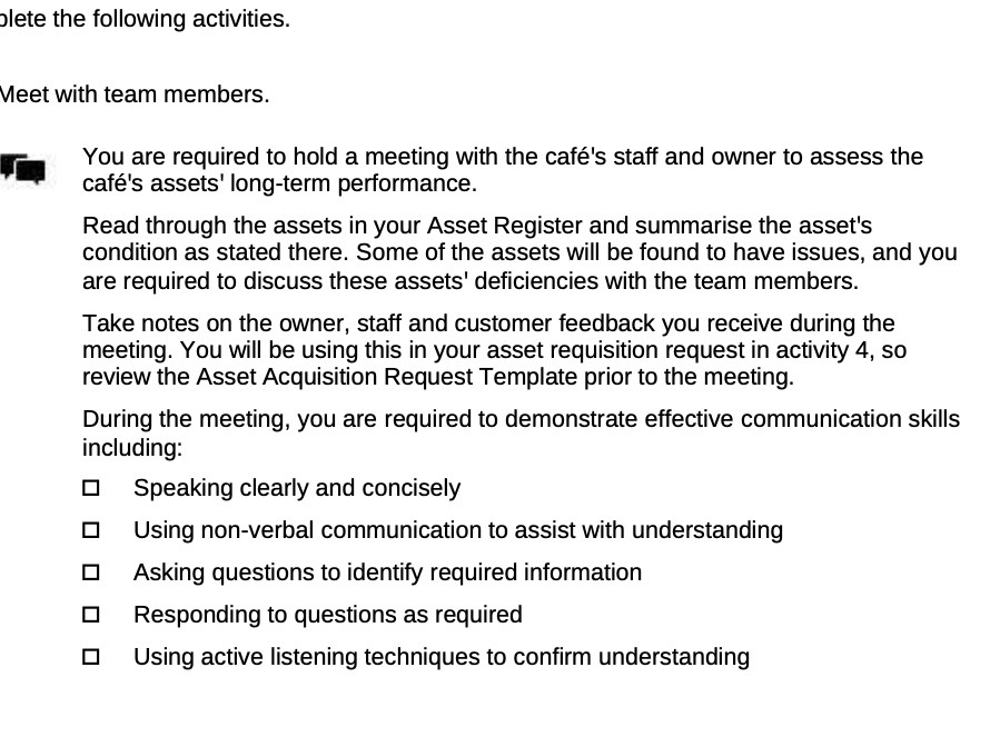 plete the following activities. Meet with team