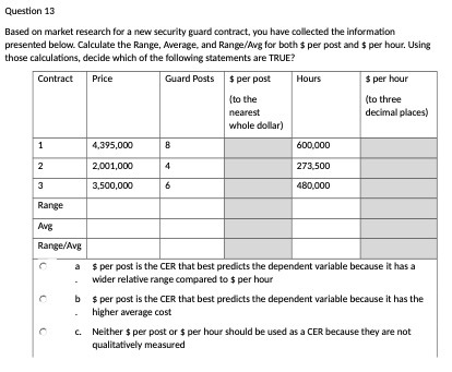 Question 13 Based on market research for a new