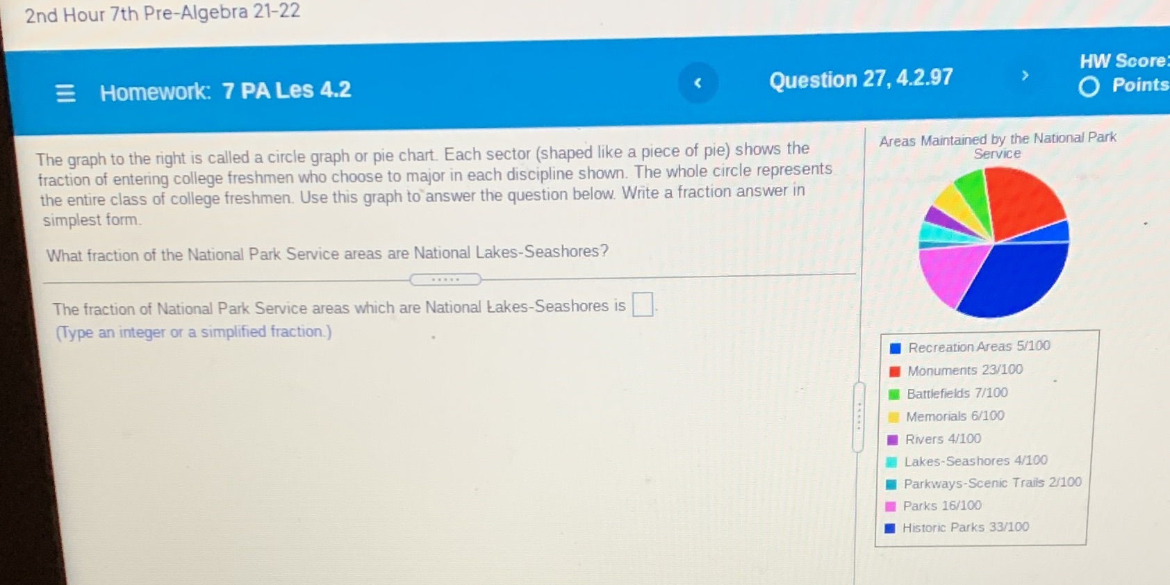 2nd Hour 7th Pre-Algebra 21-22 HW Score Homework:
