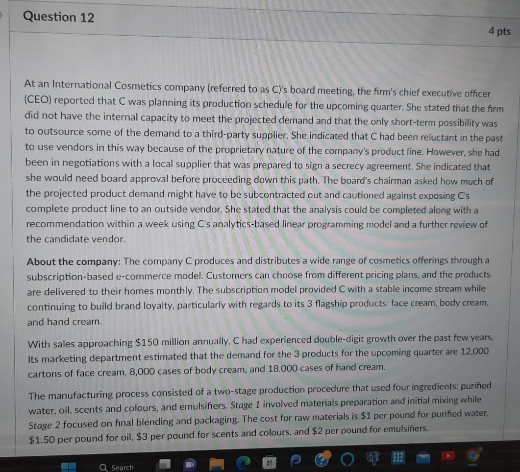 Question 12 4 pts At an International Cosmetics