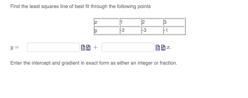 Find the least squares line of best fit through