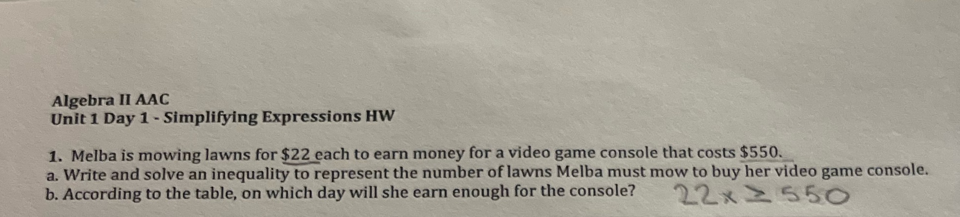 Algebra II AAC Unit 1 Day 1 - Simplifying