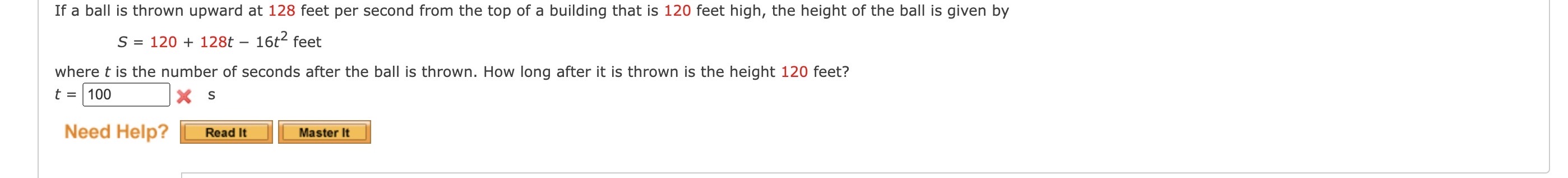 If a bali Is thrown upward at 128 feet per second